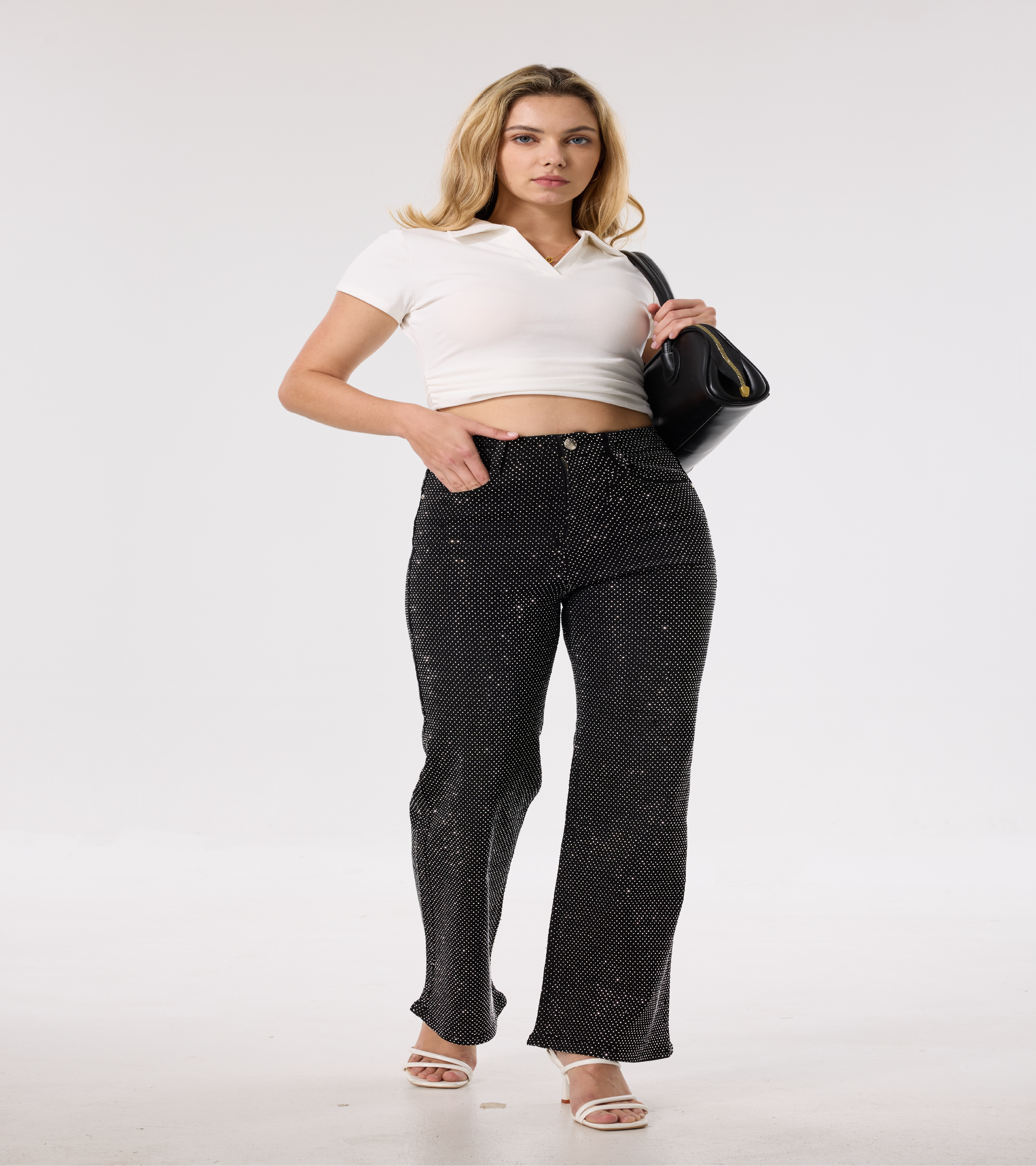 MEET ME Noir Crystal Boot Cut Jeans | Women's Black Rhinestone Denim