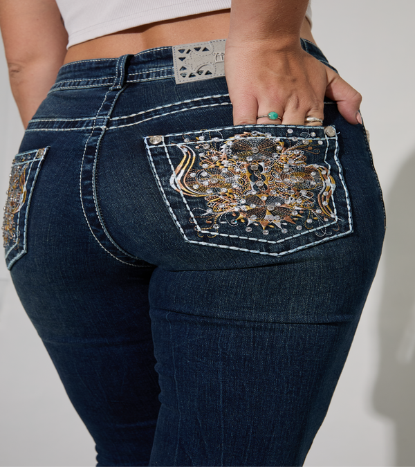 MEET ME Denim Classic Boot Cut Jeans | Embroidered Women's Designer Denim