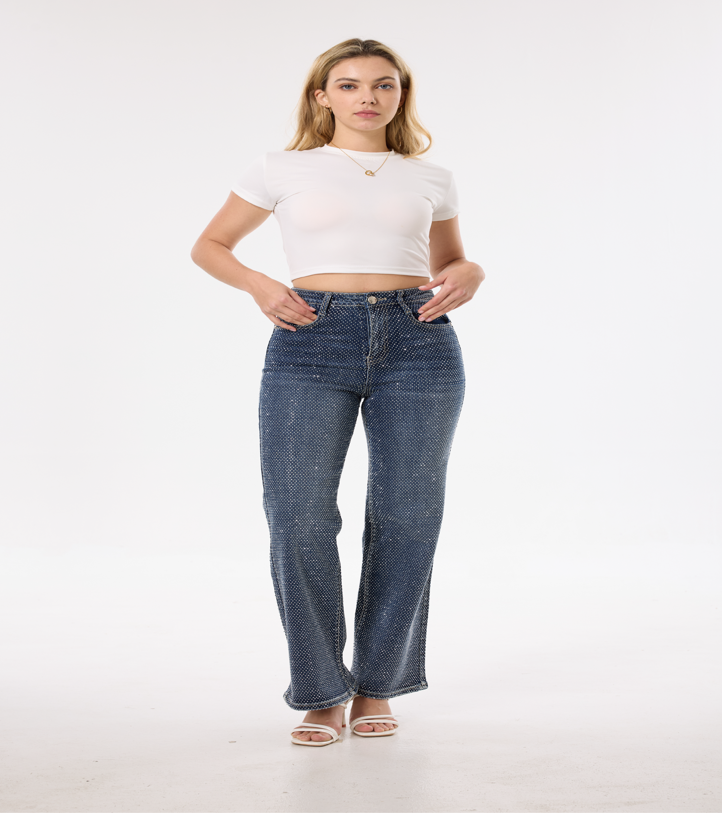 MEET ME Denim Crystal Luxe Boot Cut Jeans | Rhinestone Women's Denim