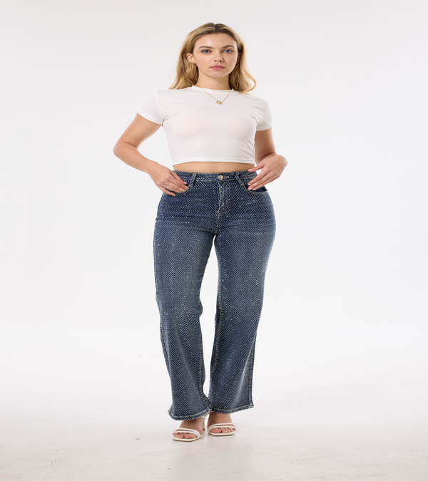 MEET ME Denim Crystal Luxe Boot Cut Jeans | Rhinestone Women's Denim